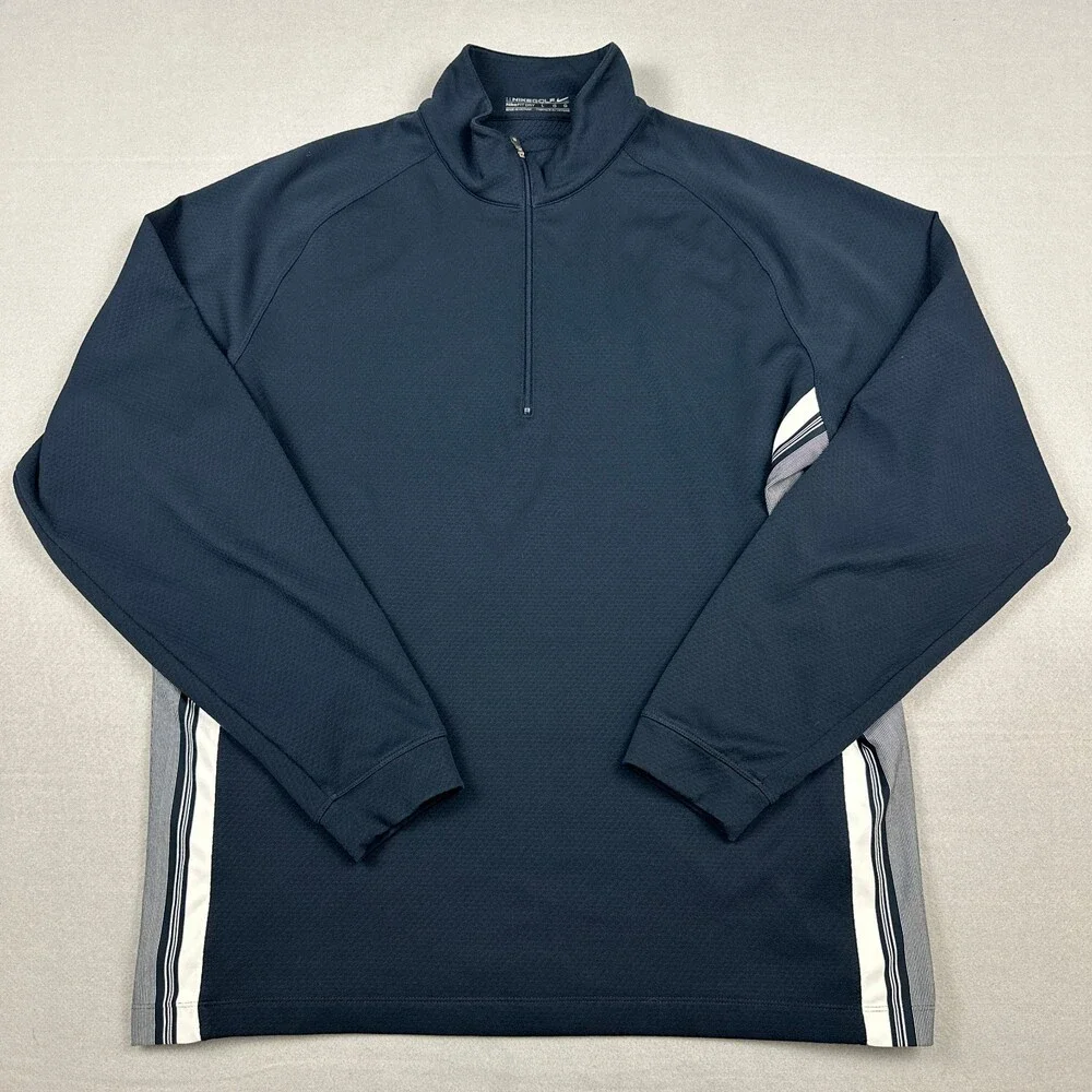 Nike Sweater Men Large Blue Solid 1/4 Zip Fit Dry Pullover Golf Cover Up L